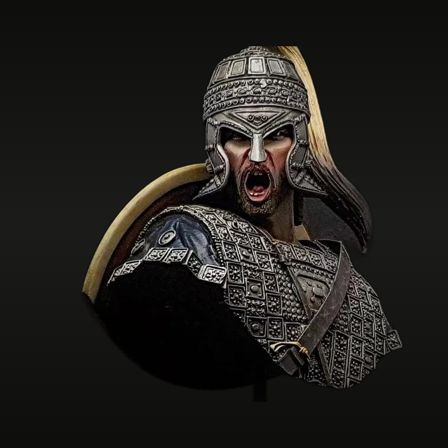Ancient Greek Warrior with Shield & Scale Armor 90mm Resin Bust Kit - unpainted resin model kit