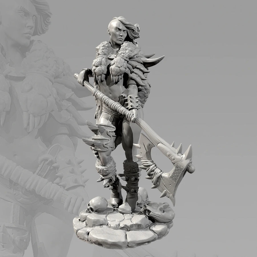 Fantasy Female Barbarian Warrior with Spiked Battle Axe Resin Figure Kit - resin model view 2