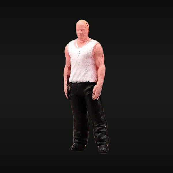 Modern Male Character White V-Neck & Black Leather Pants 1/64 Resin Figure