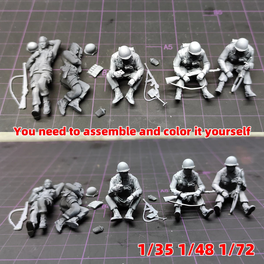 United States Soldier Figure Soldier Team Military Man Rest Set Assembly Set Static Plastic Scale Model Kit 5 Pcs 1/72 1/35 1/48
