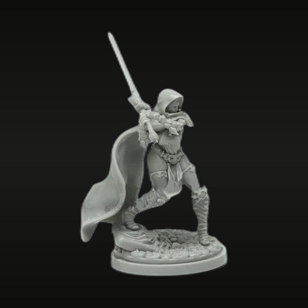 Fantasy Female Hooded Warrior with Sword 28mm Resin Figure Kit