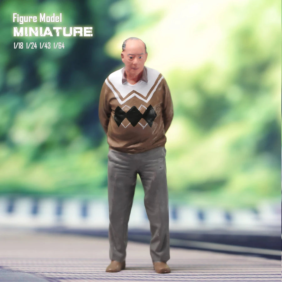 Painted Miniatures 1/64 1/43 1/87 Big Belly White Haired Old Man Male Scene Figure Dolls Unpainted Model for Cars Vehicles Toy