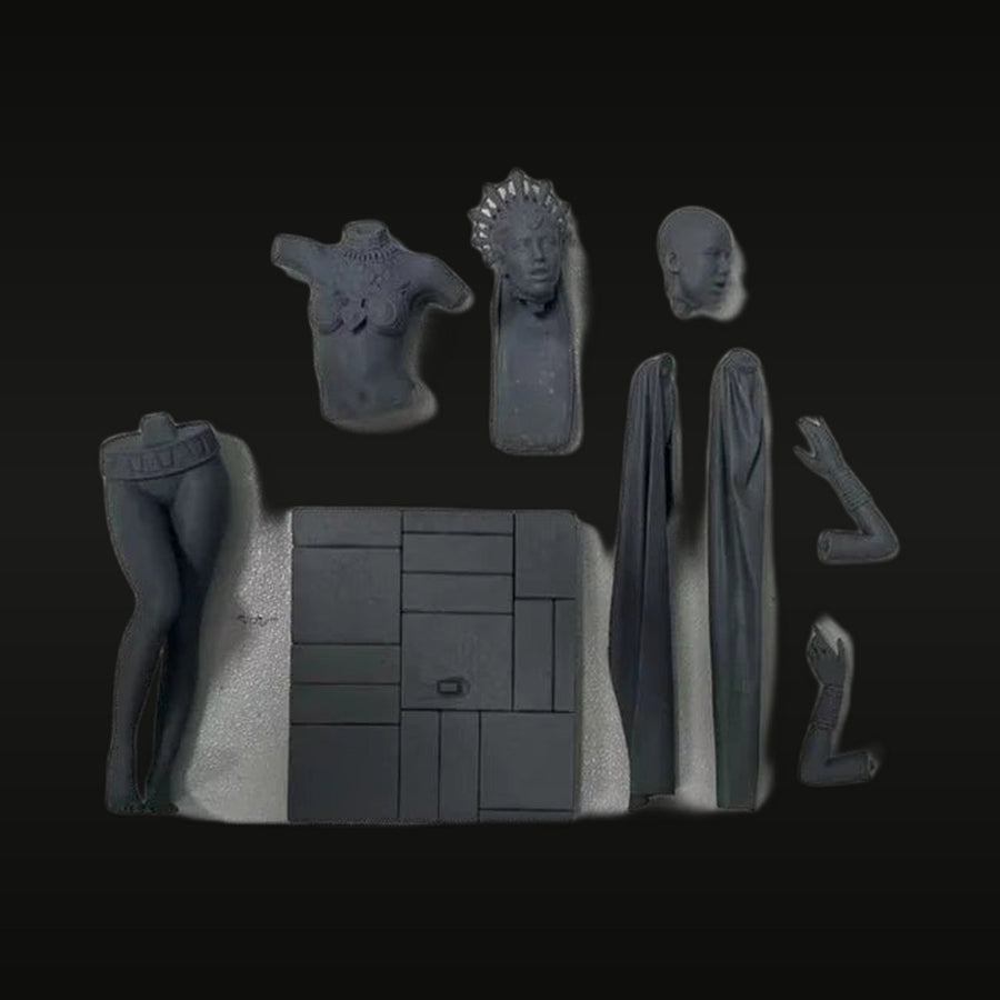 Fantasy Female Figure with Robed Variants and Stone Base 1/24 Resin Kit - unpainted resin model kit
