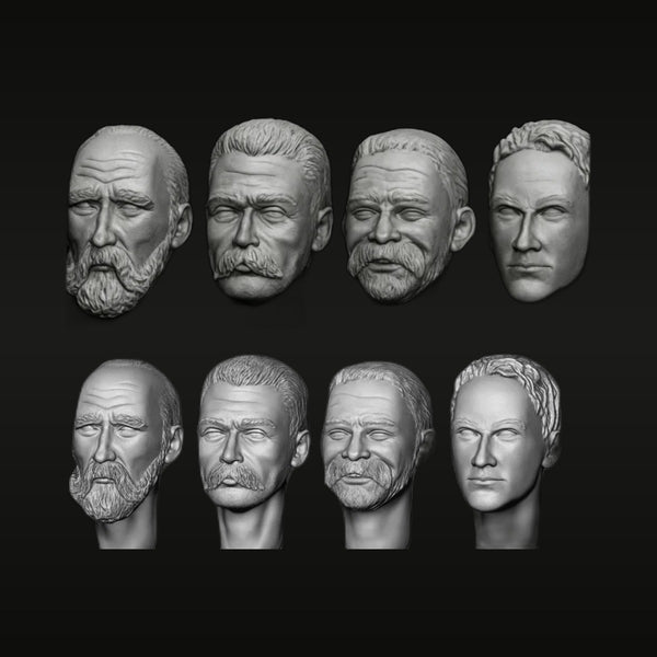 Historical Male Head Variants Eight Bearded & Clean-Shaven Heads 1/35 Resin Bust Kit
