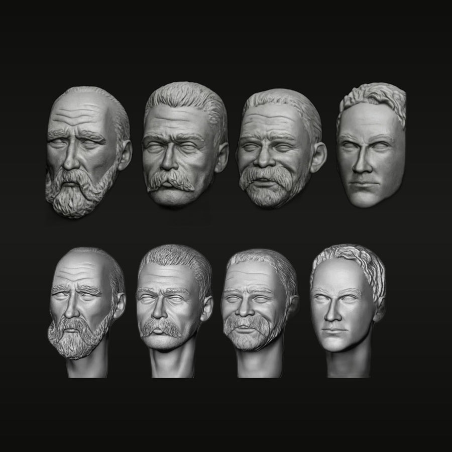 Historical Male Head Variants Eight Bearded & Clean-Shaven Heads 1/35 Resin Bust Kit - unpainted resin model kit