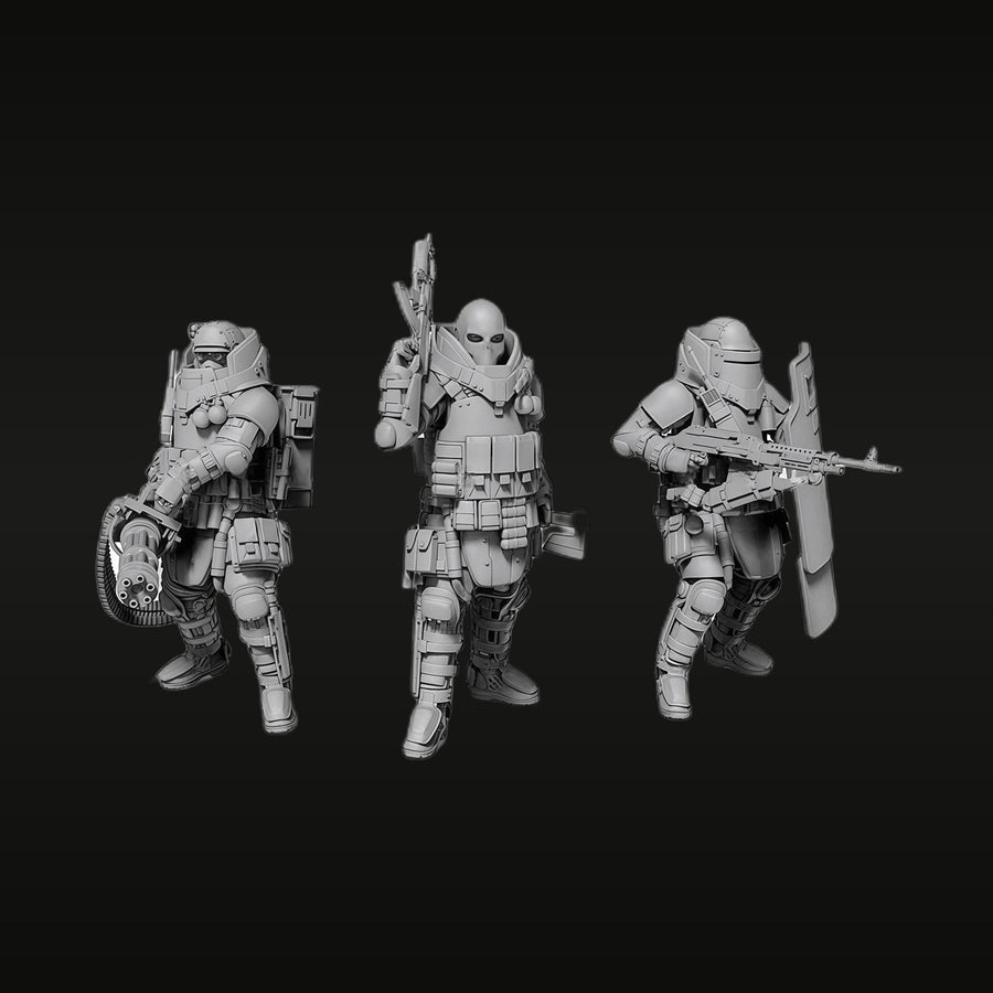Sci-Fi Armored Exoskeleton Combat Squad 1/35 Resin Figure Set - unpainted resin model kit