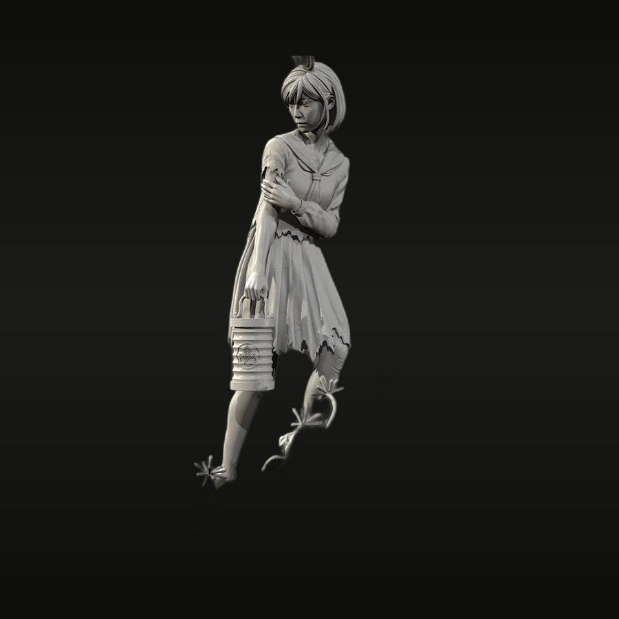 Fantasy Female Figure with Tattered Dress Lantern and Vine Elements 50mm Resin Kit - unpainted resin model kit