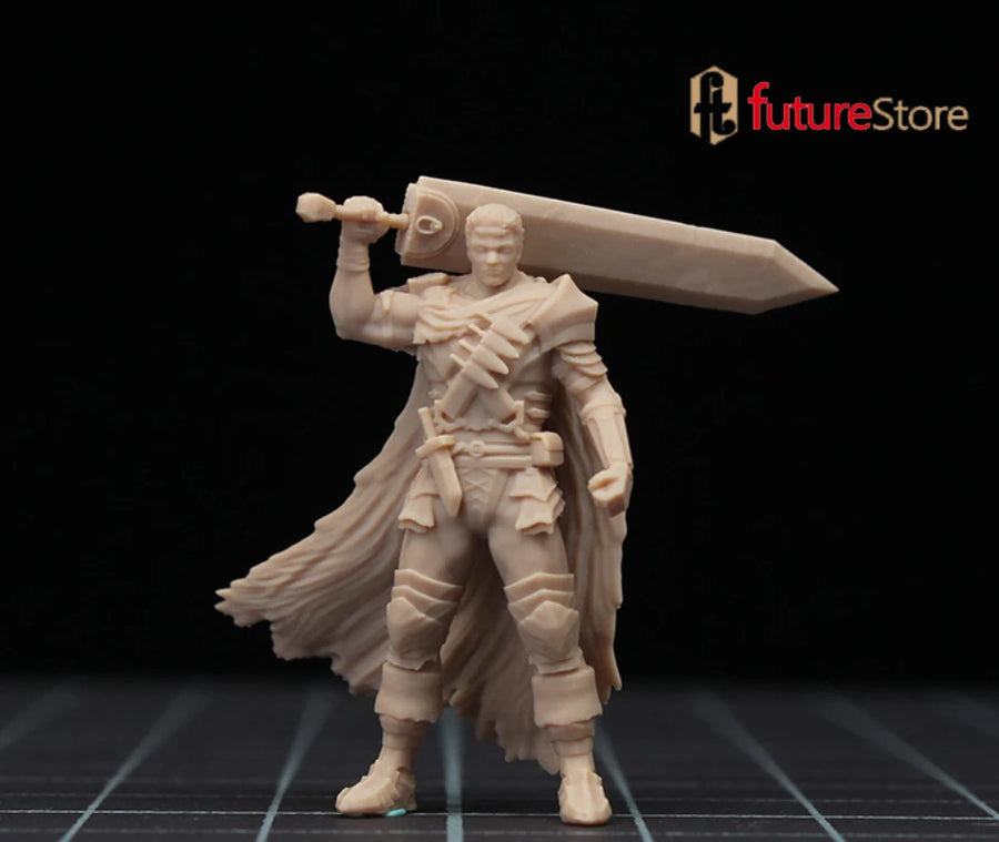Fantasy Human Warrior with Greatsword and Cape 1/64 Resin Figure Kit - resin model view 2