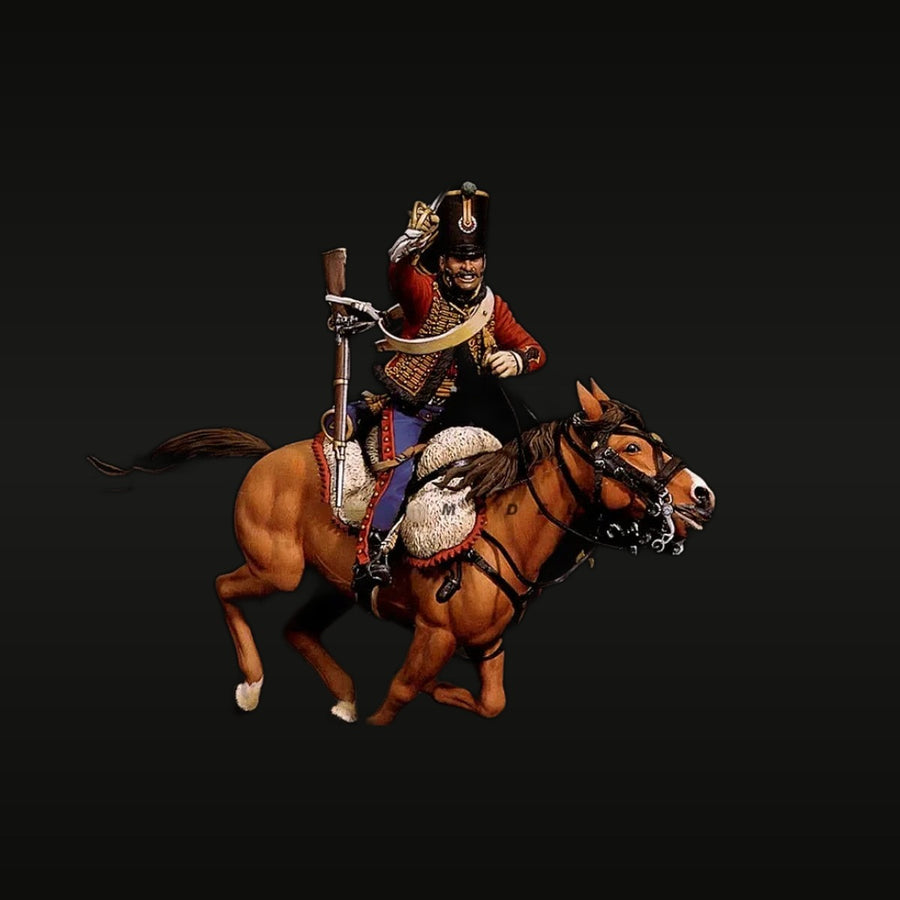 Napoleonic French Cavalry Hussar Officer on Horseback 90mm Resin Figure Kit - unpainted resin model kit