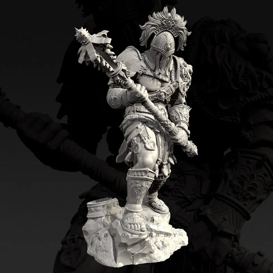 Armored Warrior with Spiked Axe 55mm Resin Figure Kit - resin model view 5