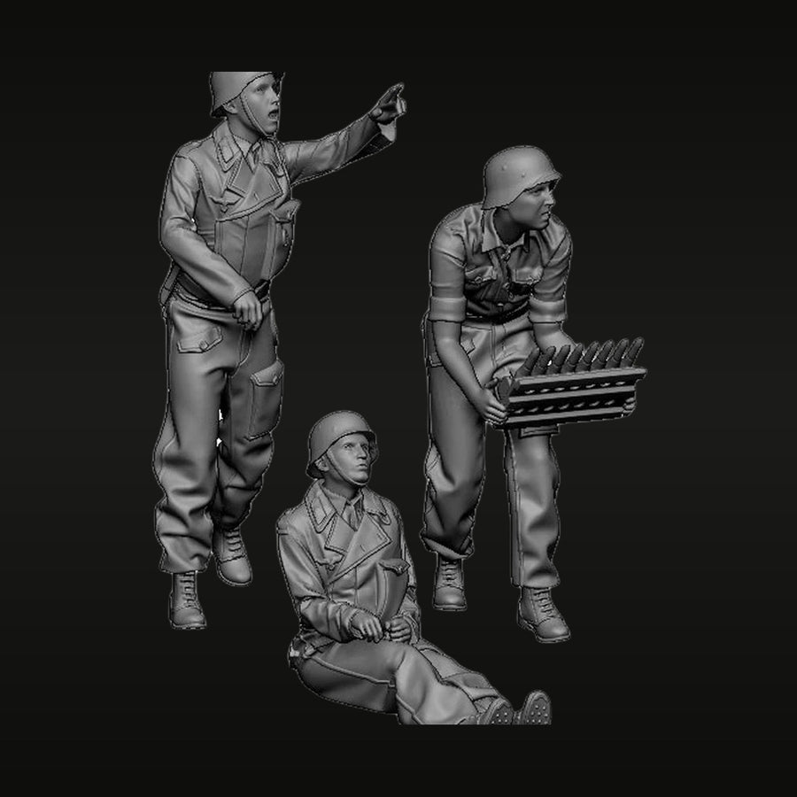WWII German Infantry Crew 3-Figure Set 1/35 Resin Kit - unpainted resin model kit
