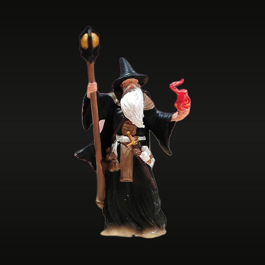 Fantasy Wizard with White Beard Conjuring Flames 75mm Resin Figure Kit - unpainted resin model kit