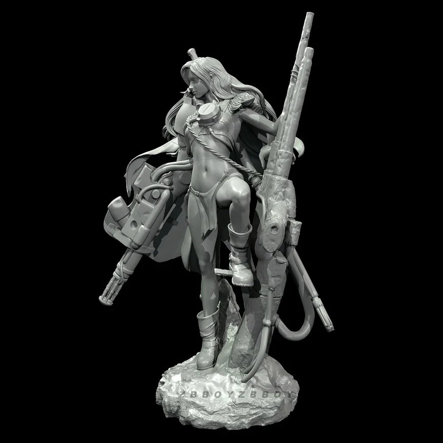 Cyberpunk Female Warrior with Dual Cannons 75mm Resin Figure Kit - resin model view 3