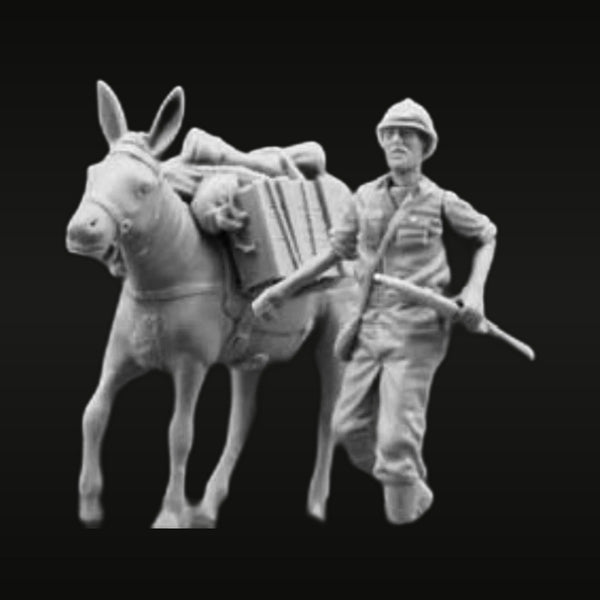 WWII German Afrika Korps Soldier with Pack Mule 1/35 Resin Figure Kit