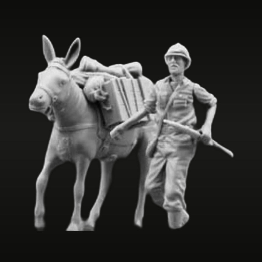 WWII German Afrika Korps Soldier with Pack Mule 1/35 Resin Figure Kit - unpainted resin model kit