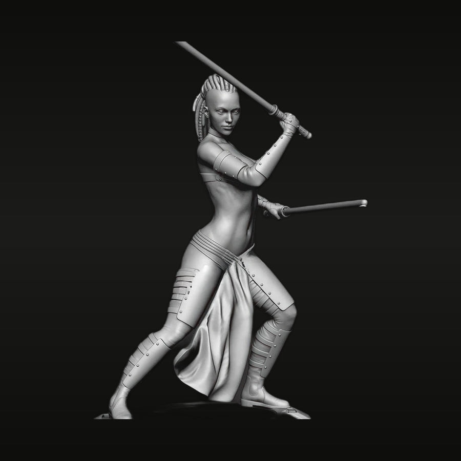 Fantasy Female Warrior with Dual Staves 1/24 Resin Figure Kit - unpainted resin model kit