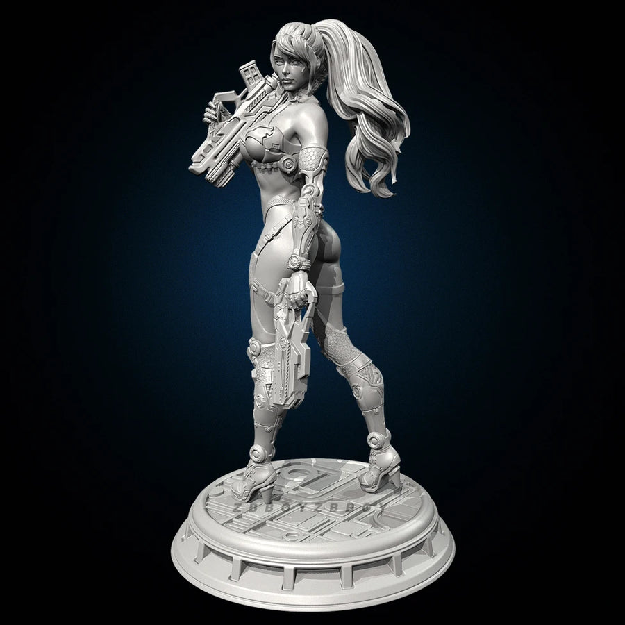 Cyberpunk Female Cyborg Full Figure with Dual Pistols Resin Kit - resin model view 2