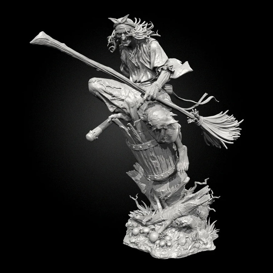 Fantasy Hag Witch with Staff 65mm Resin Figure Kit - resin model view 3
