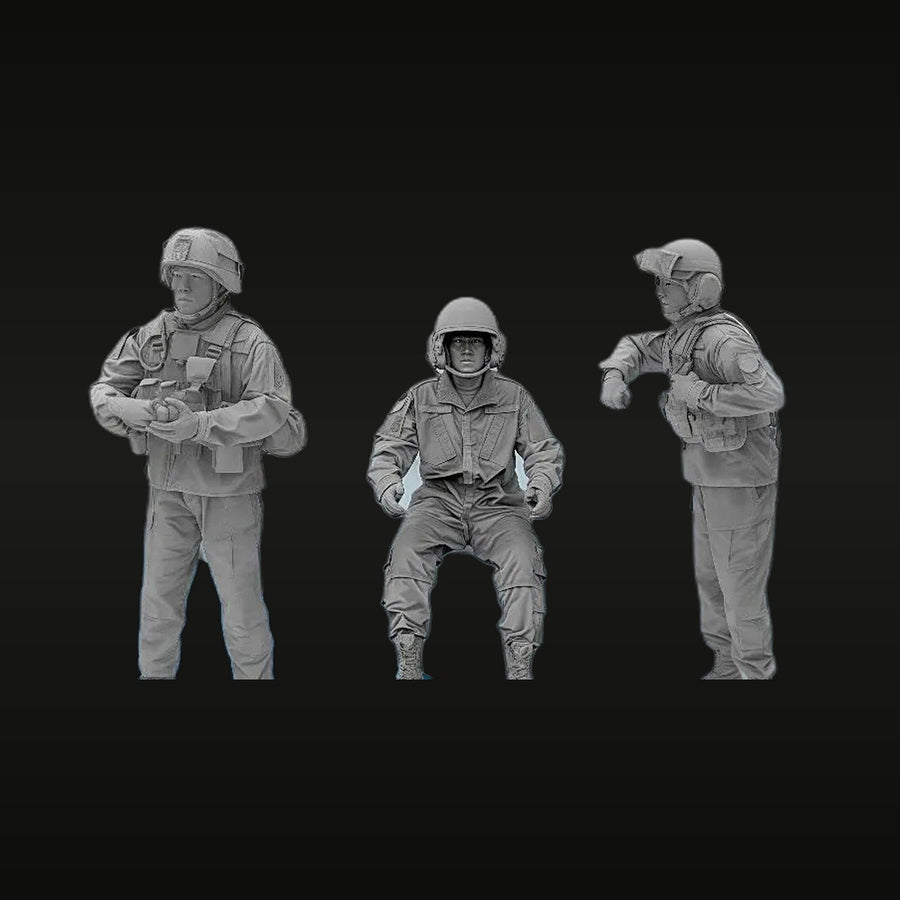 Modern US Army Rifleman Trio with Body Armor 1/72 Resin Figure Set - unpainted resin model kit