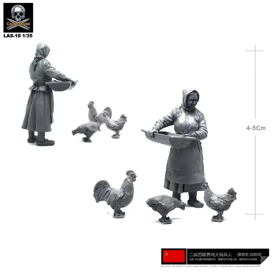 1/35 WWII Russian Civilian Resin Figure - Female Character with Chickens White Model Kit, Unassembled Unpainted
