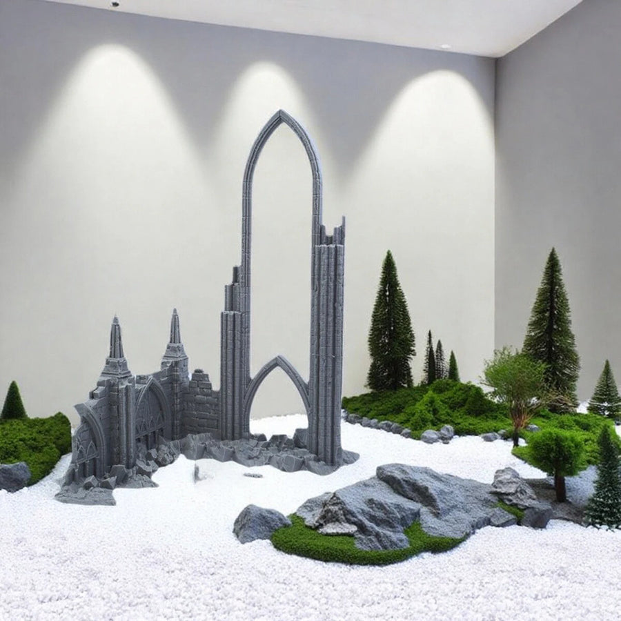 Sci-Fi Gothic Ruins Terrain Diorama Resin Kit with Spires and Arches - resin model view 4