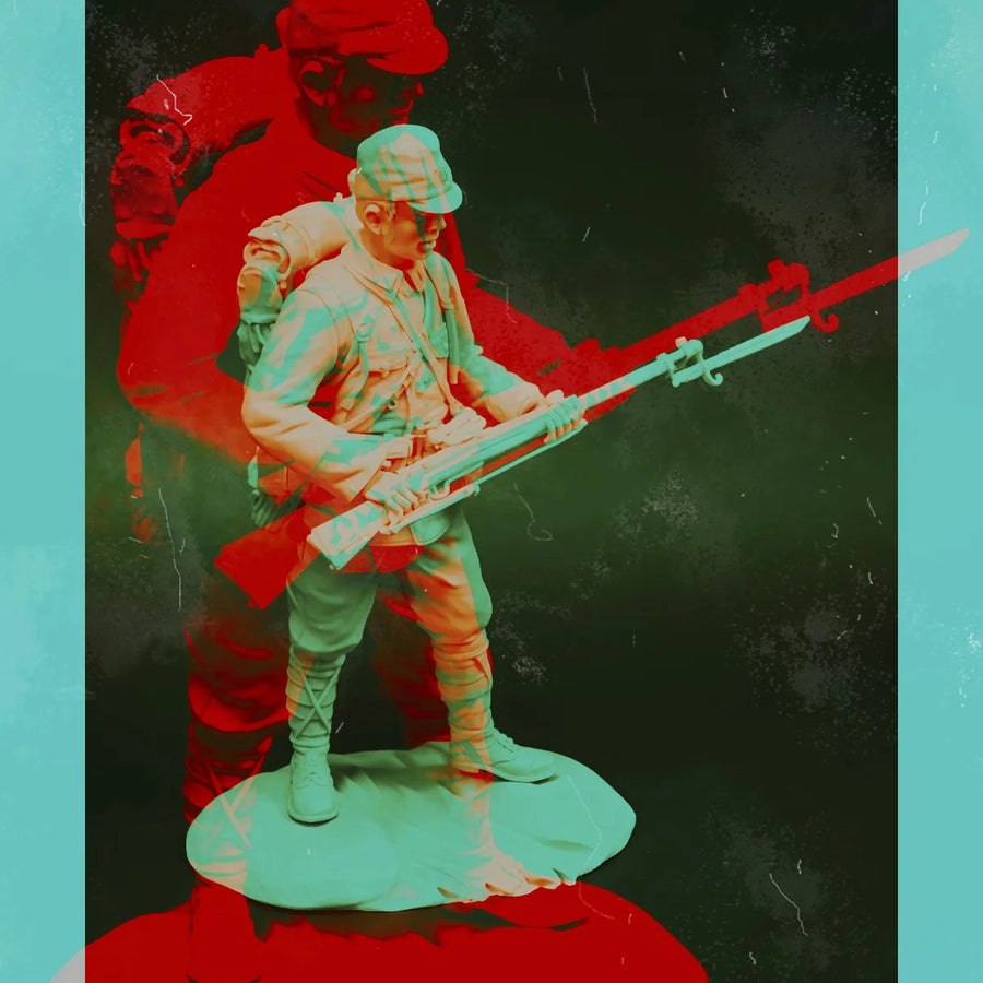 WWI British Soldier with Bayonet and Pack 54mm Resin Figure Kit - resin model view 2