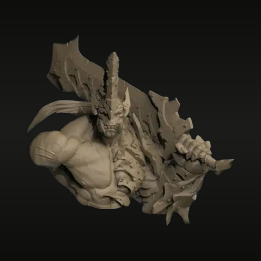 Fantasy Demon Warrior Snarling Bust with Spiked Armor 60mm Resin Kit - unpainted resin model kit