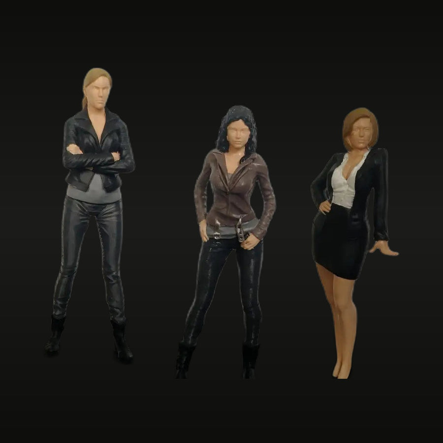 Modern Female Action Character 3-Pose Set Leather Outfit 1/24 Resin Figure Kit - unpainted resin model kit