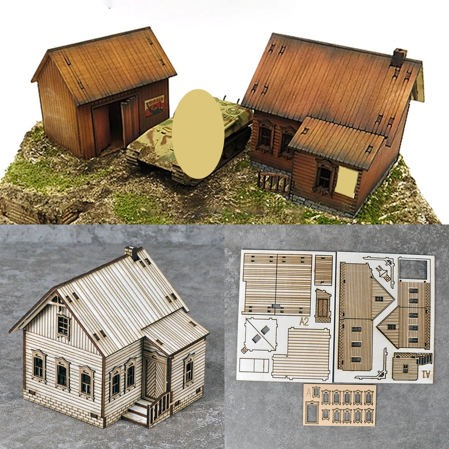 Assembly Architectural Model Sand Table Europe Rural Villa Log Cabin Wooden House Building Diorama Scale Model Kit 1/72