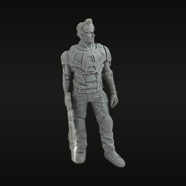 Sci-Fi Combat Soldier with Segmented Armor and Pistol 28mm Resin Figure Kit