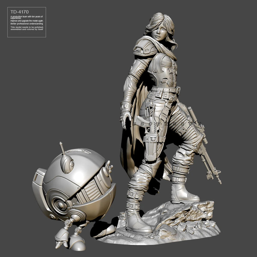Sci-Fi Female Soldier with Dual Plasma Rifles and Droid 55mm Resin Figure Kit - resin model view 5