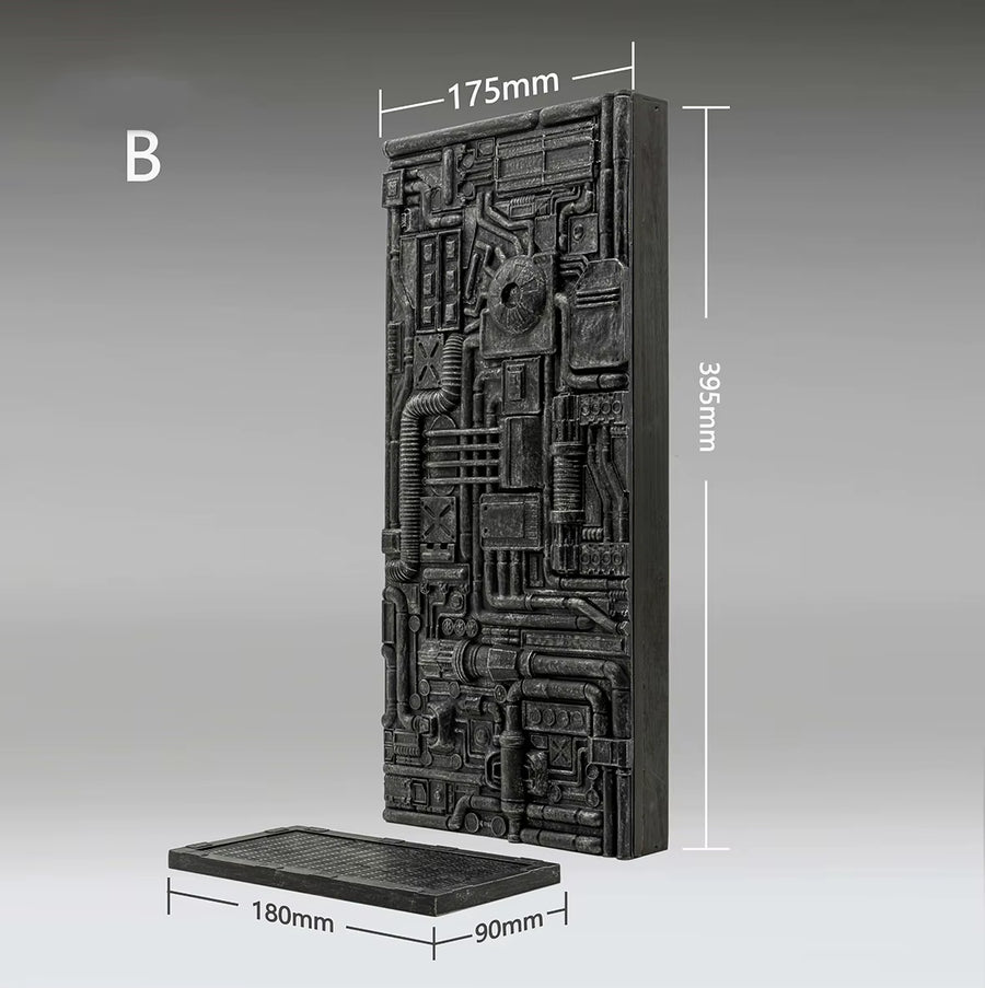 Sci-Fi Industrial Steampunk Wall Panel Diorama Base Resin Kit - resin model view 5