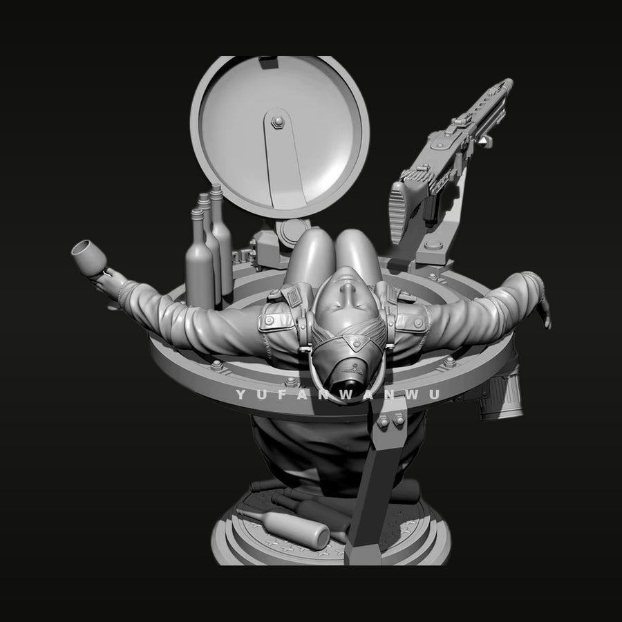 Pinup Female Soldier with Rifle and Searchlight Resin Figure Kit - unpainted resin model kit