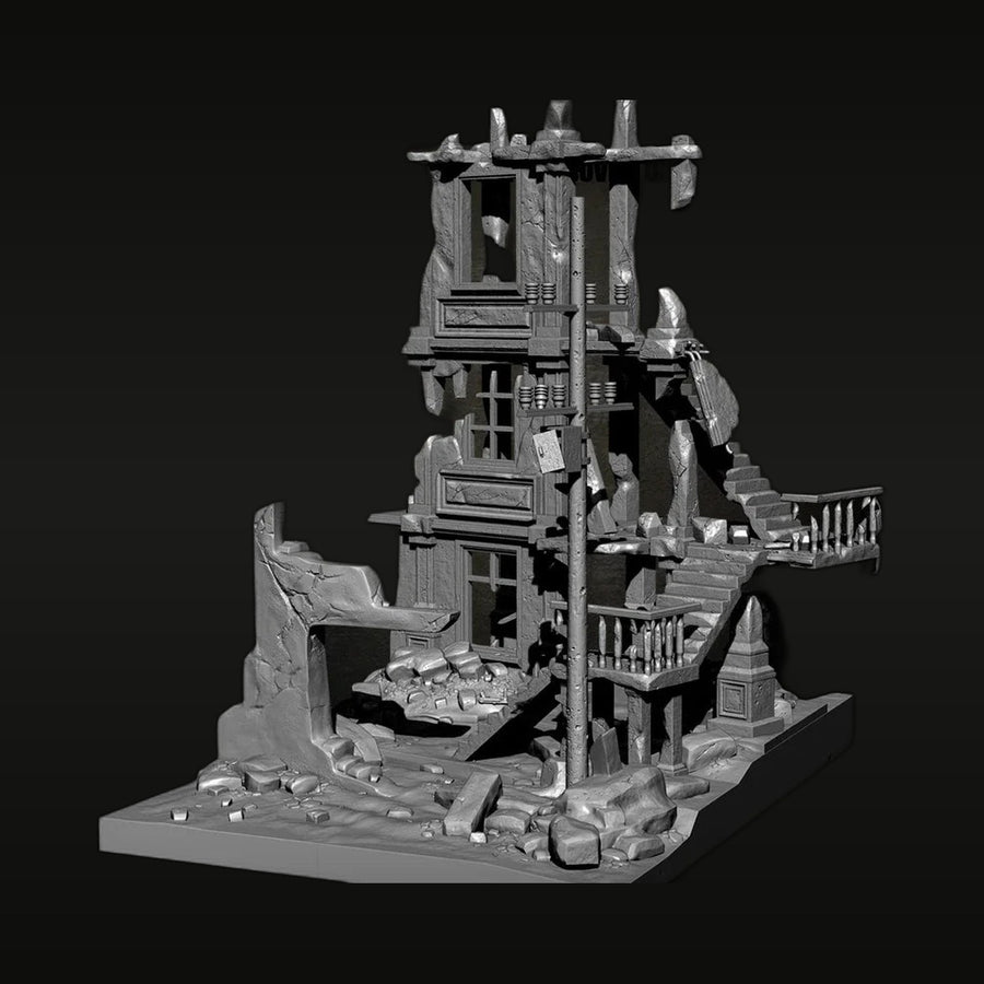 WWII European Urban Ruins Multi-Level Diorama Base 1/35 Resin Kit - unpainted resin model kit