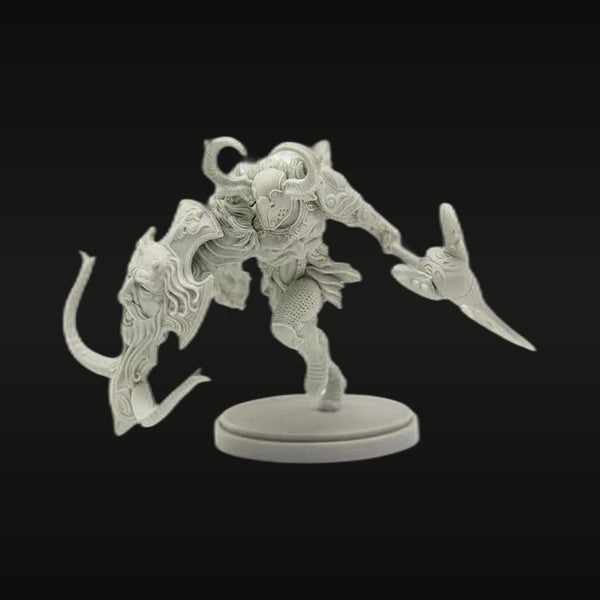 Fantasy Demonic Hell-Knight with Horns and Curved Blade Resin Figure Kit