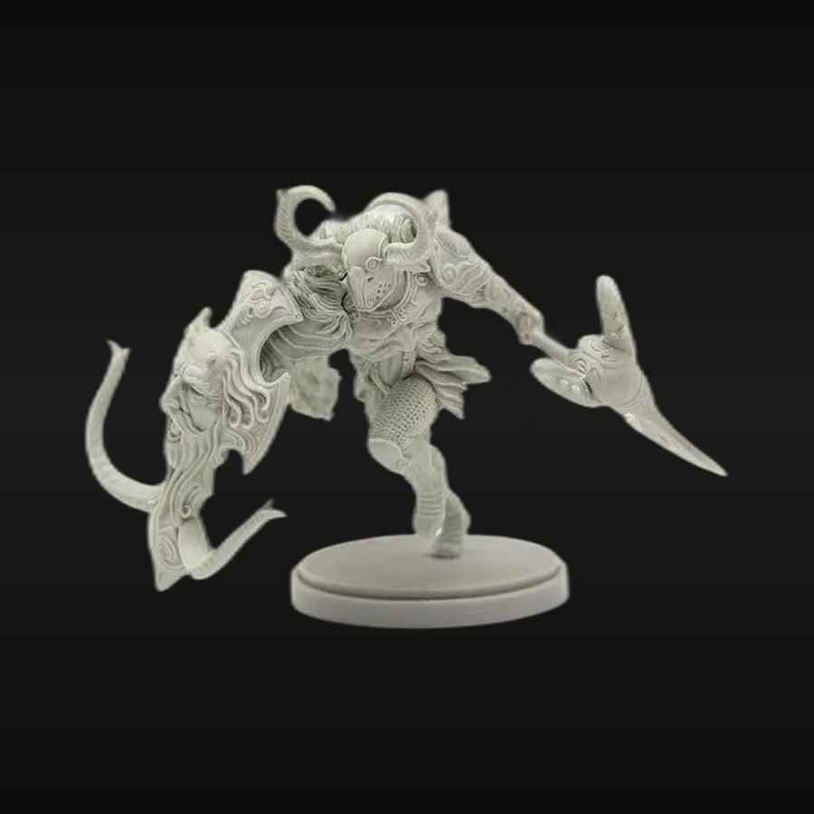 Fantasy Demonic Hell-Knight with Horns and Curved Blade Resin Figure Kit - unpainted resin model kit