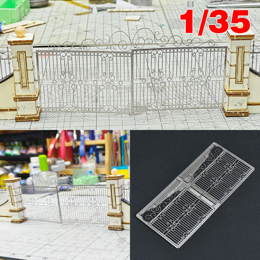 Photo Eatch PE Assembly Architectural Model Sand Table Iron Gate Gate Front Door Building Diorama Scale Model Kit 1/35