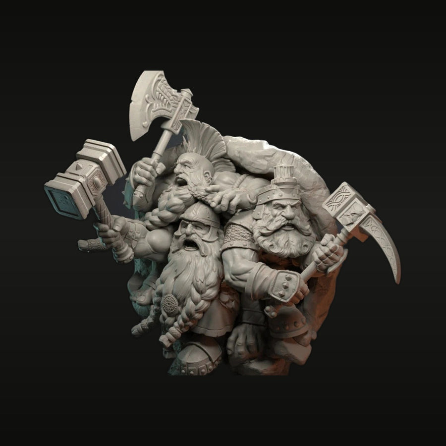 Dwarf Warrior Trio with Axes 1/24 Resin Figure Kit - unpainted resin model kit