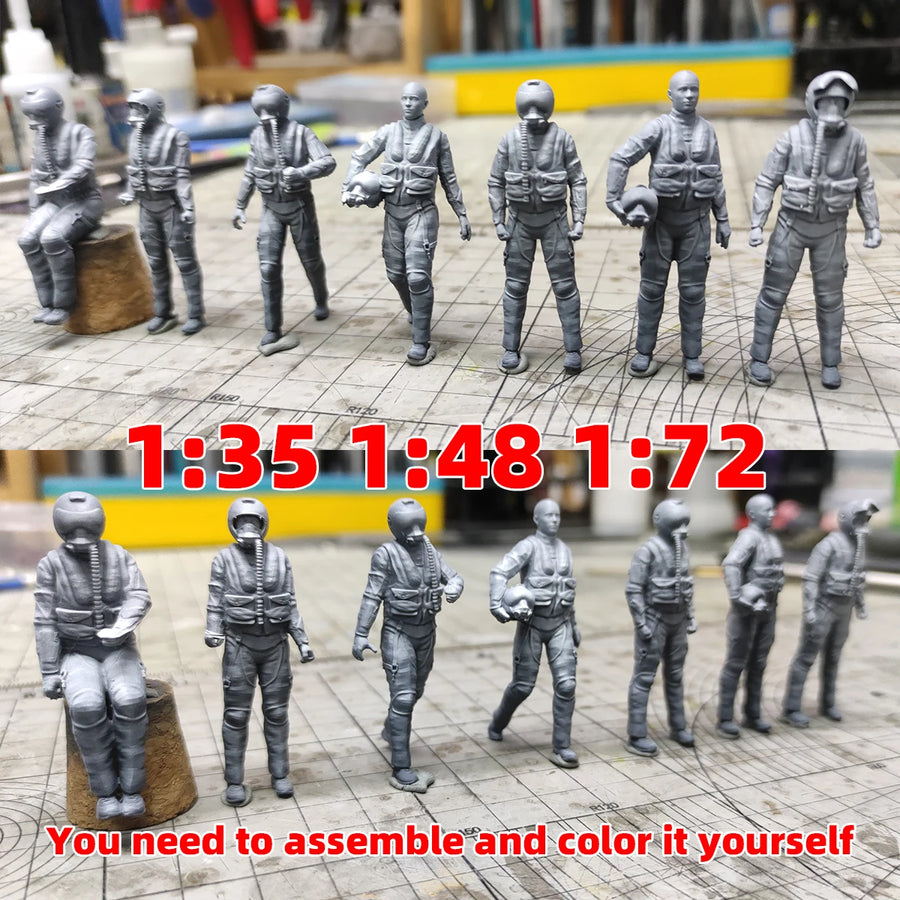 Modern Aircraf Fighter Bomber Helicopter Pilot Air Force Soldiers Military Man Assembly Scale Model Kit 7 Pcs 1/72 1/35 1/48
