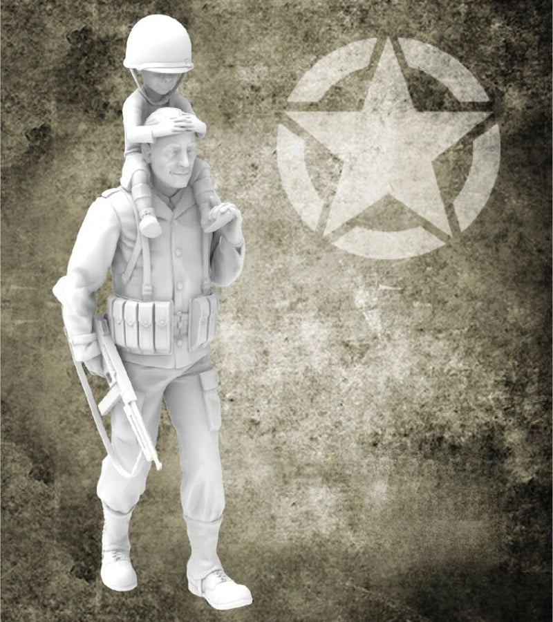 1/35 Scale Die-Cast Resin Figure Model Kit WWII US Soldier and Children Returning Home 2 Figures Unassembled and Unpainted