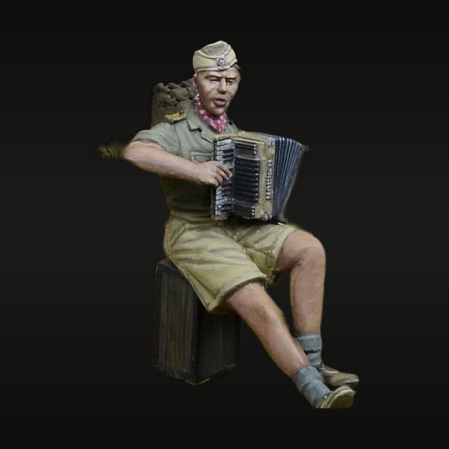 WWII German DAK Soldier Seated with Accordion 1/35 Resin Figure - unpainted resin model kit