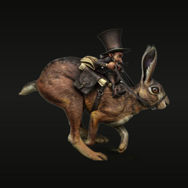 Steampunk Dwarf Postman on Hare 54mm Resin Figure