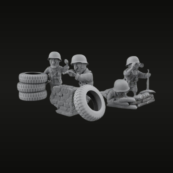 WWII German Soldier Q-Version Chibi Squad with Diorama Accessories 1/72 Resin Kit