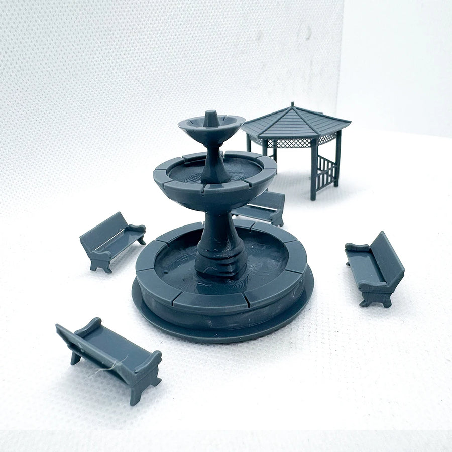 Town Park 3D Printgazebo Fountain Model Railroad Train Scenery LYTS060 1/87 Miniature Building Military Car
