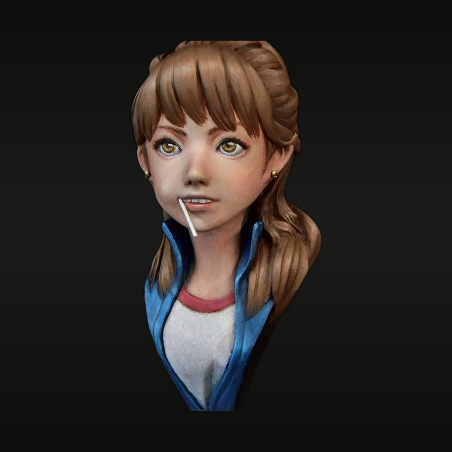 Anime Female Character with Cigarette Blue Jacket 65mm Resin Bust - unpainted resin model kit