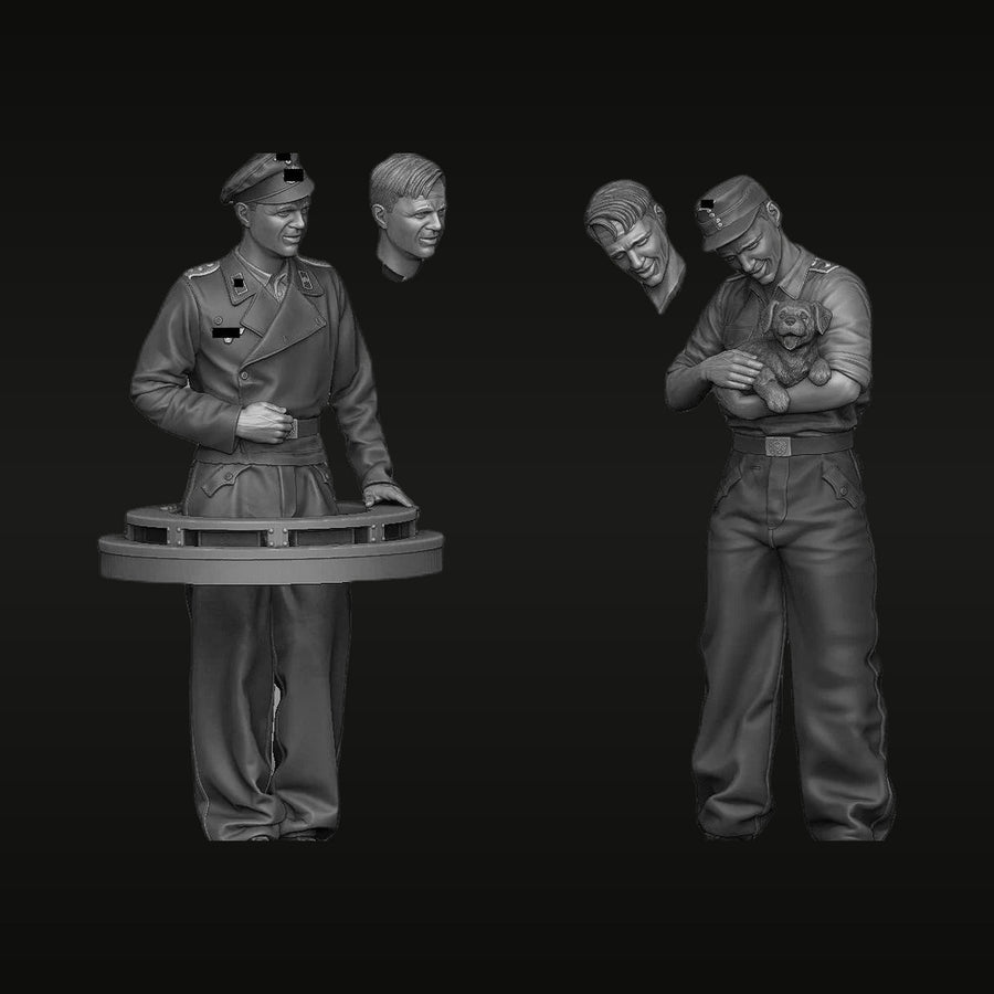 WWII German Officers with Dog 1/35 Resin Figure Set - unpainted resin model kit
