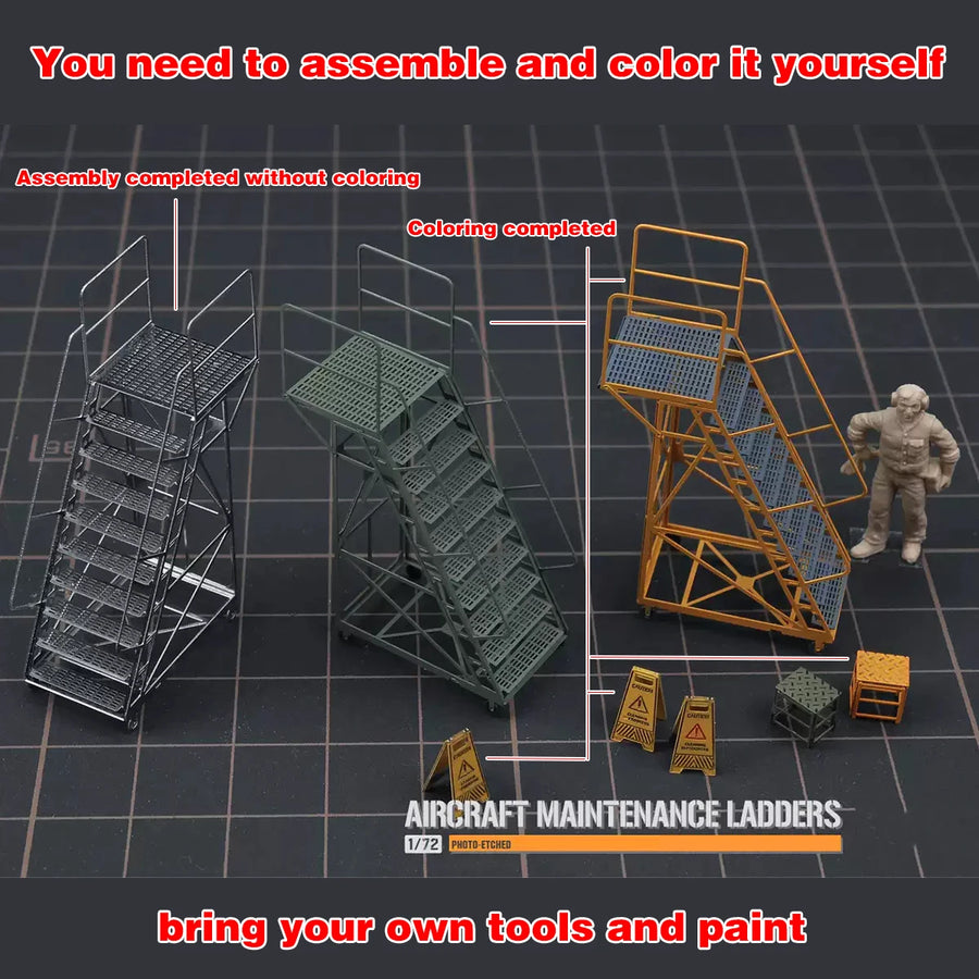 1/72 PE Aircraft Scale Model Kit Maintenance Ladders Climbing Ladder Platform Ottoman Warning Signs Sand Table Diorama Models