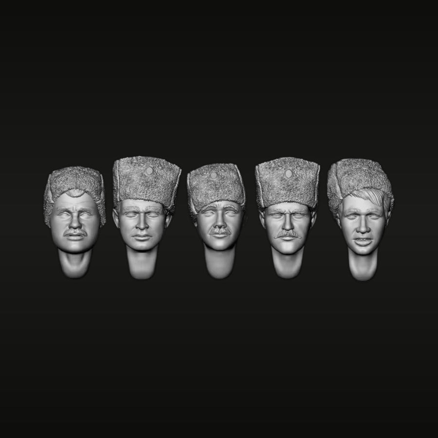 Russian Soldier Heads with Fur Hats 1/35 Resin Figure Set 5-Pack - unpainted resin model kit