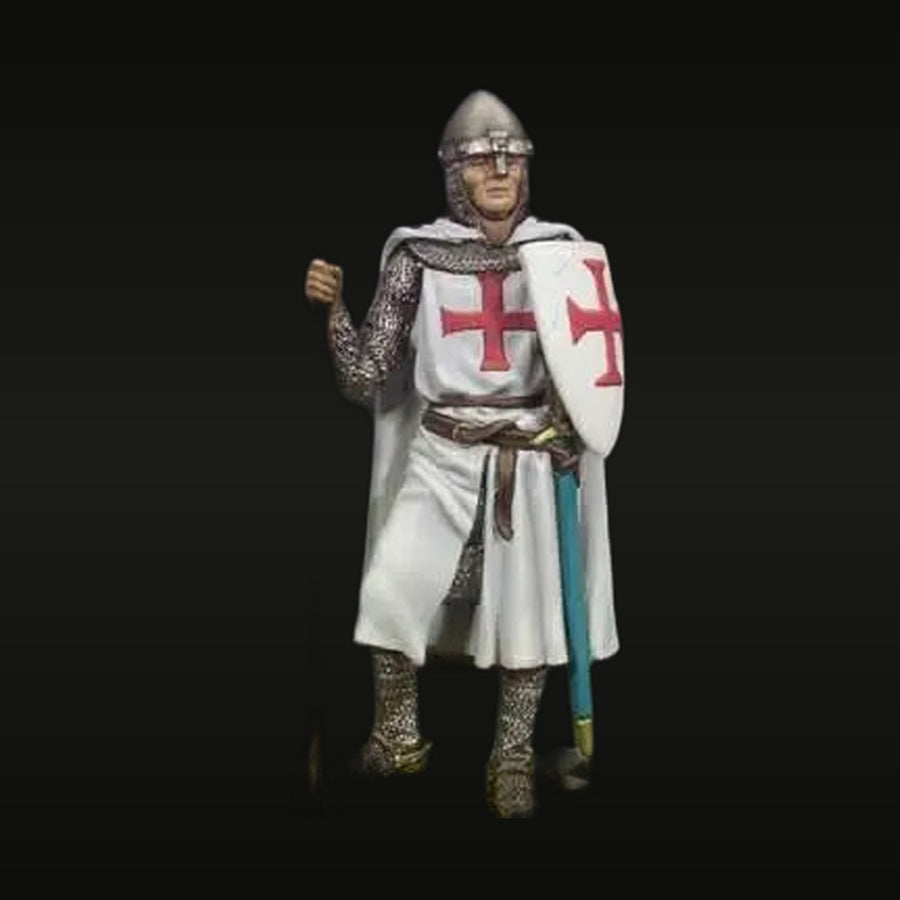 Medieval Knights Templar Crusader with Sword and Shield 54mm Resin Figure Kit - unpainted resin model kit