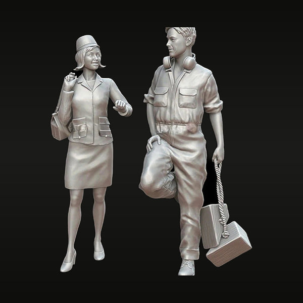 1960s Aviation Crew: Stewardess & Pilot 1/35 Resin Figure Set